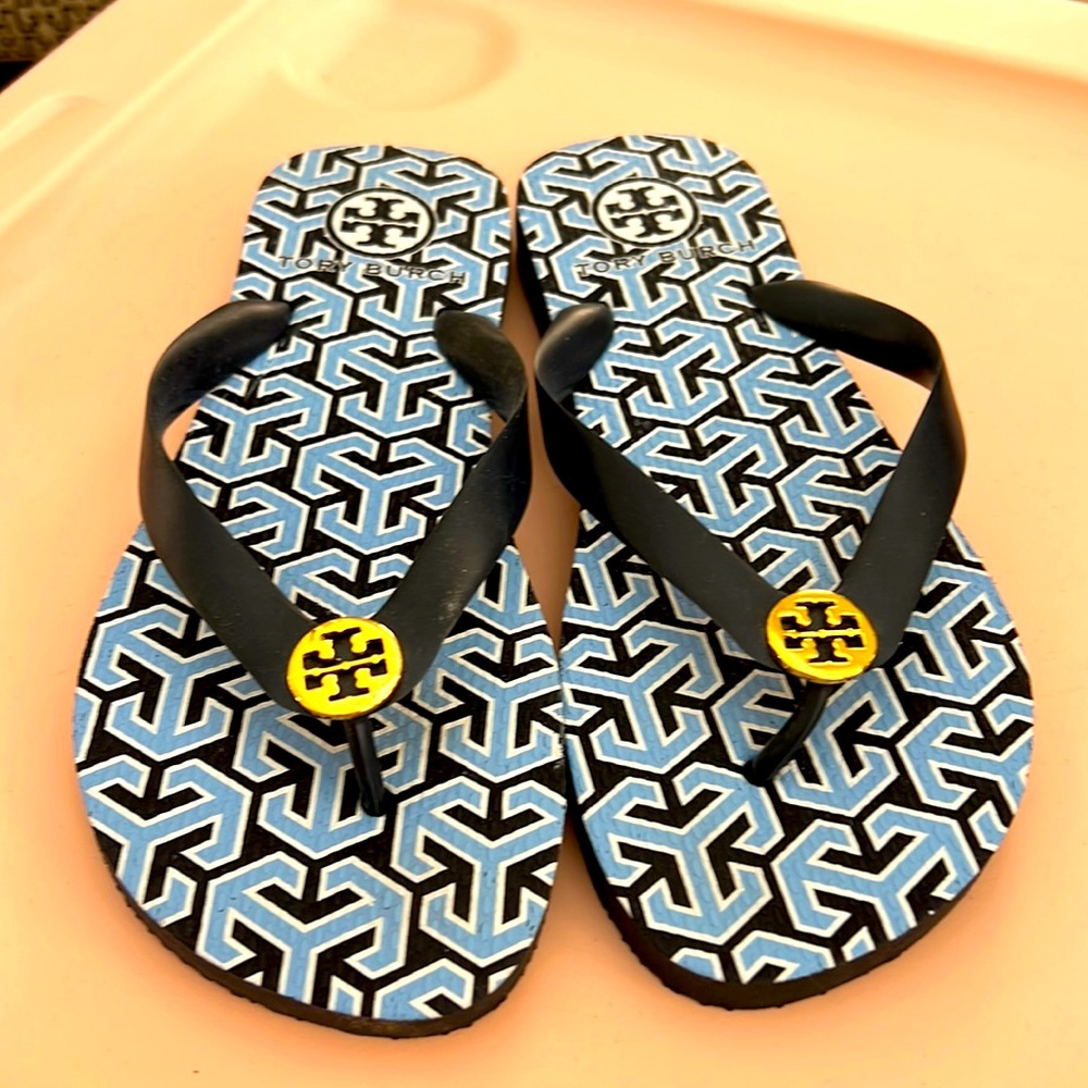 Tory Burch navy blue flip flops
